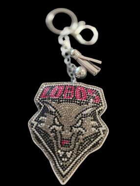 Crystal Embellished New Mexico Lobos Bag Charm Keychain - Pink & Silver